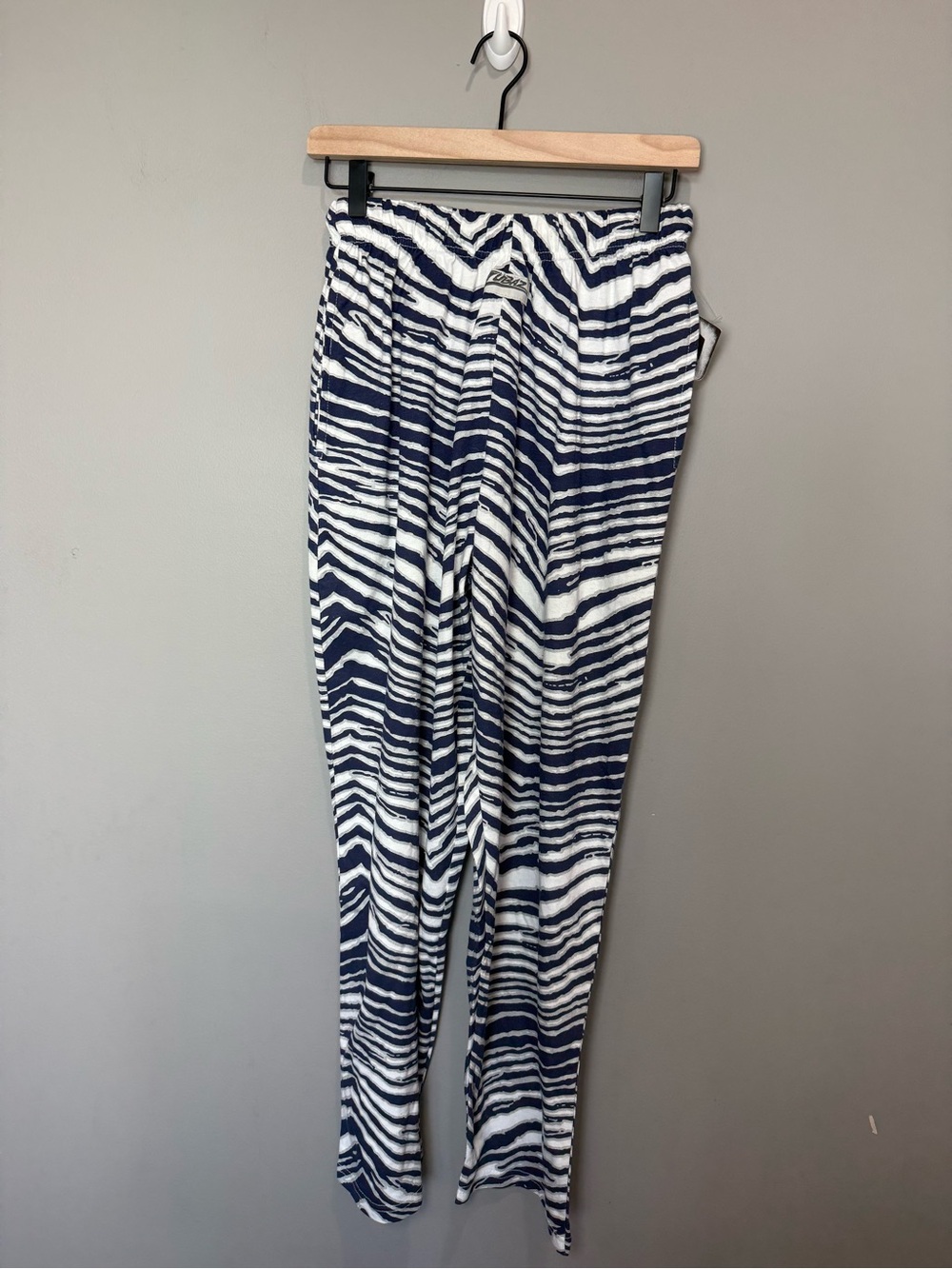 Zubaz Unisex Blue White Zebra Print Lounge Pants‎ XS Elastic Waist NWT